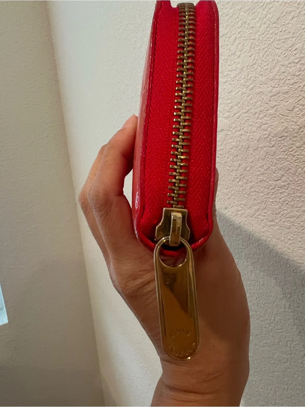 Louis Vuitton Red Vernis Embossed Zip Wallet with Gold Hardware